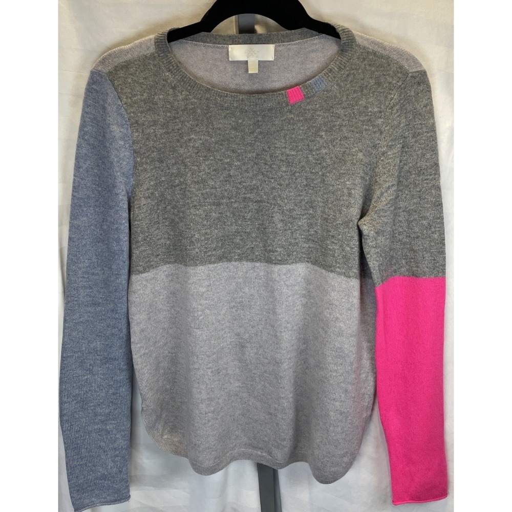 Lisa Todd Block Shock Colorblock Crewneck 100% Cashmere Sweater S Blue Pink